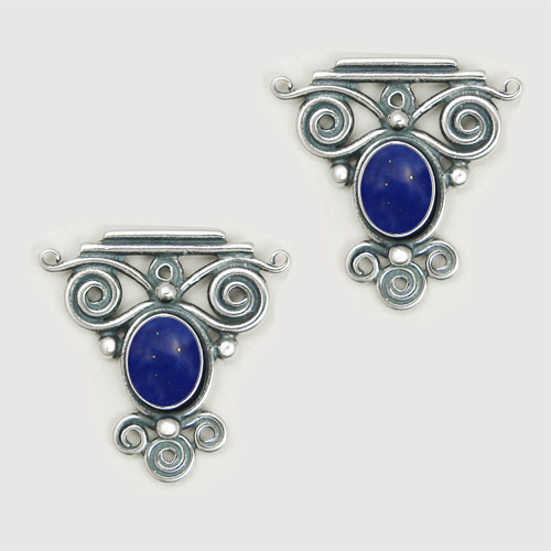 Sterling Silver And Lapis Lazuli Drop Dangle Earrings With an Art Deco Inspired Style